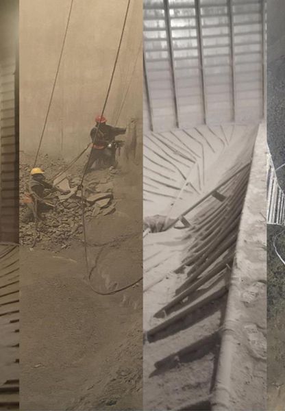 水泥庫清庫，清理鋼板倉